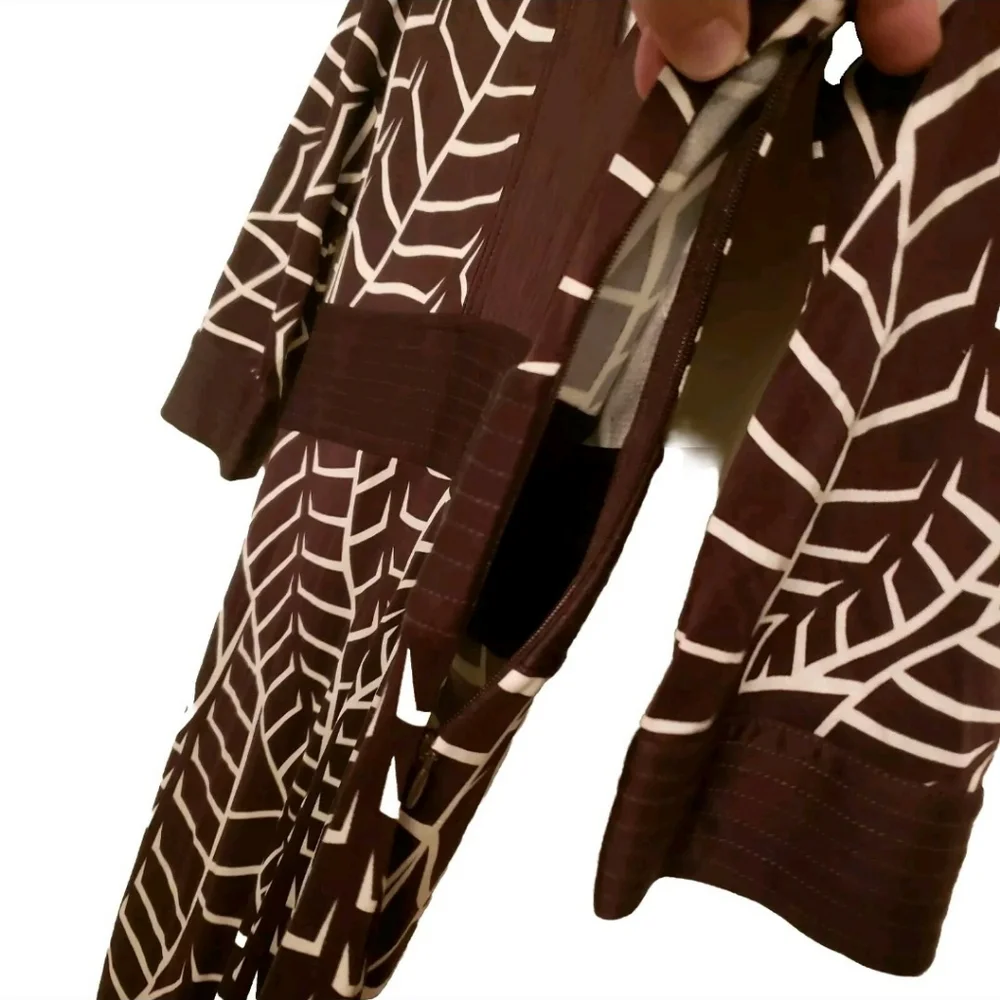 Tory Burch Size S Brown & White Banana Leaf 100% Silk Sheath Dress 3/4 S…